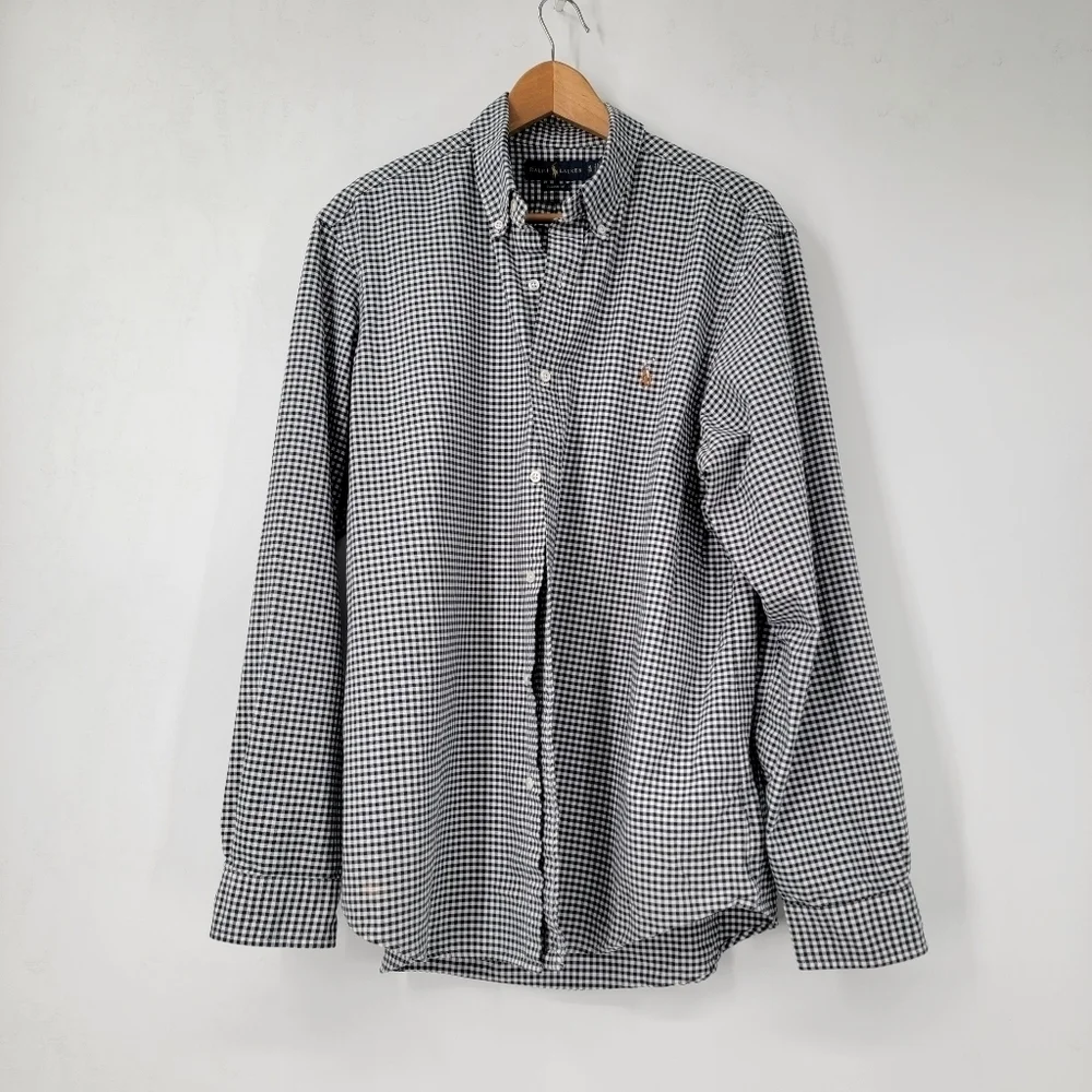Ralph Lauren Blue Label Shirt Men's XL Black White Gingham Checkered Button Down